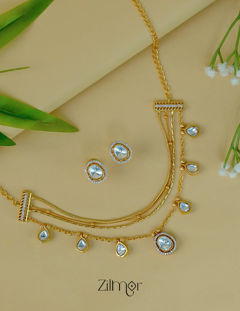 Designer Polki Stone Choker Necklace – Multi Layer Premium Gold Plated