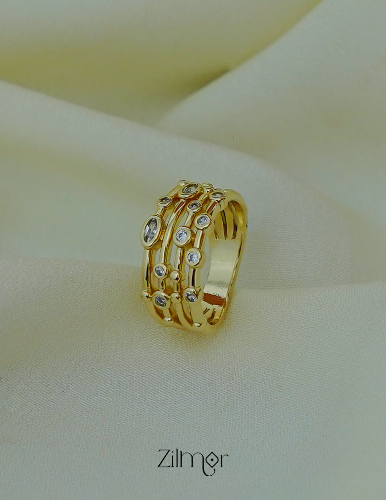 Premium Multi-Layered Stone Studded Ring – Adjustable Gold Plated Accessory