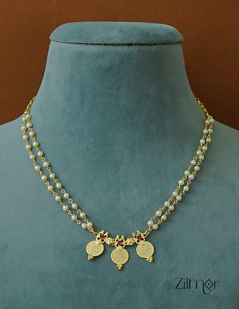 Statement double layer kashu with Lakshmi pendant pearl choker traditional necklace