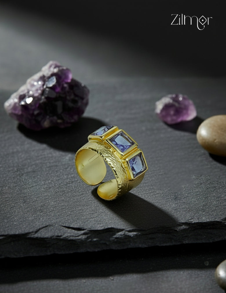 18K Gold Plated Semiprecius Stone Adjustable Ring (color option) -ZP1012178
