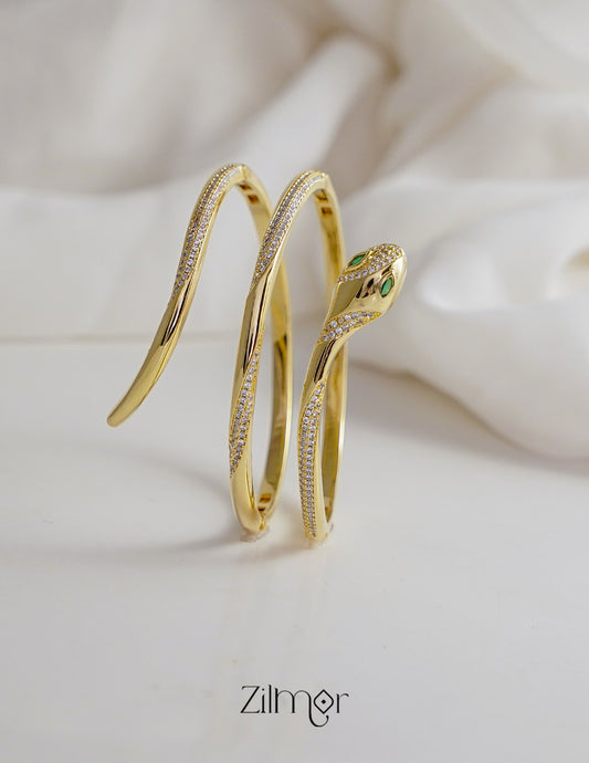 ZH1011727 - Multi layer AD Stone Snake Anti Tarnish Openable Cuff Bracelet Bangle