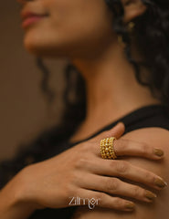 ZC1012046 - 18K Gold Plated  Ball Textured Cuff Adjustable Ring
