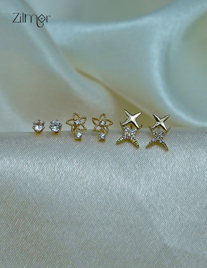 Classic Gold Tone Combo Stud Earrings – Elegant AD Stone Design