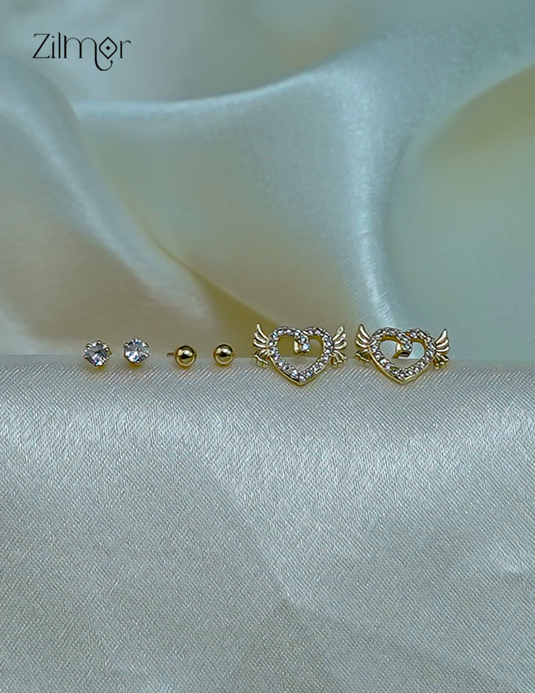 Elegant Gold Tone Combo Earrings with AD Stones – Premium Stud Set