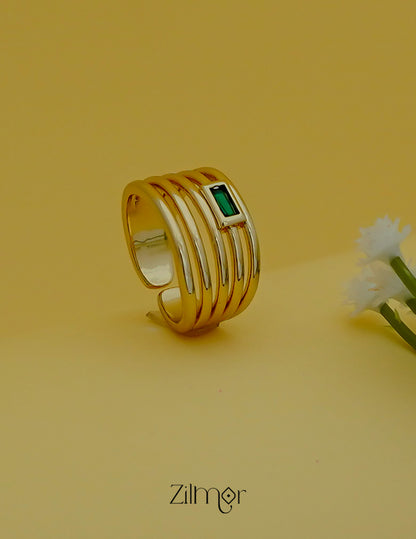 Premium Gold Plated Emerald Stone Ring – Adjustable Statement Jewelry