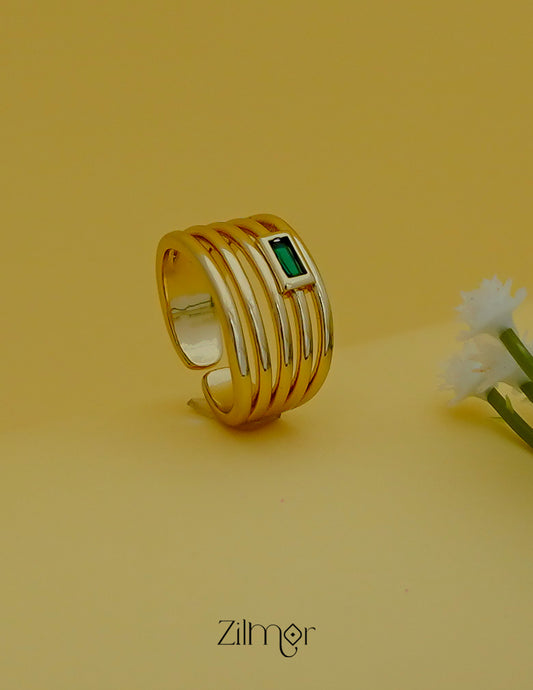 Premium Gold Plated Emerald Stone Ring – Adjustable Statement Jewelry