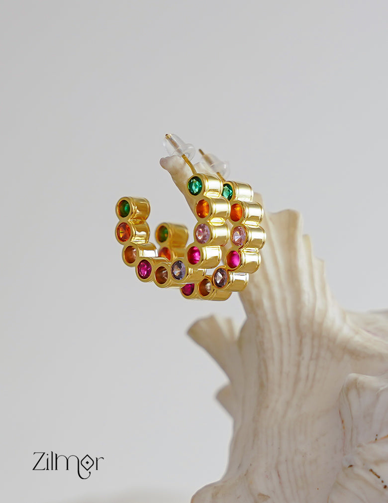ZH1011729 - Multi color Stones Hoop Anti Tarnish Earrings 2-Zilmor