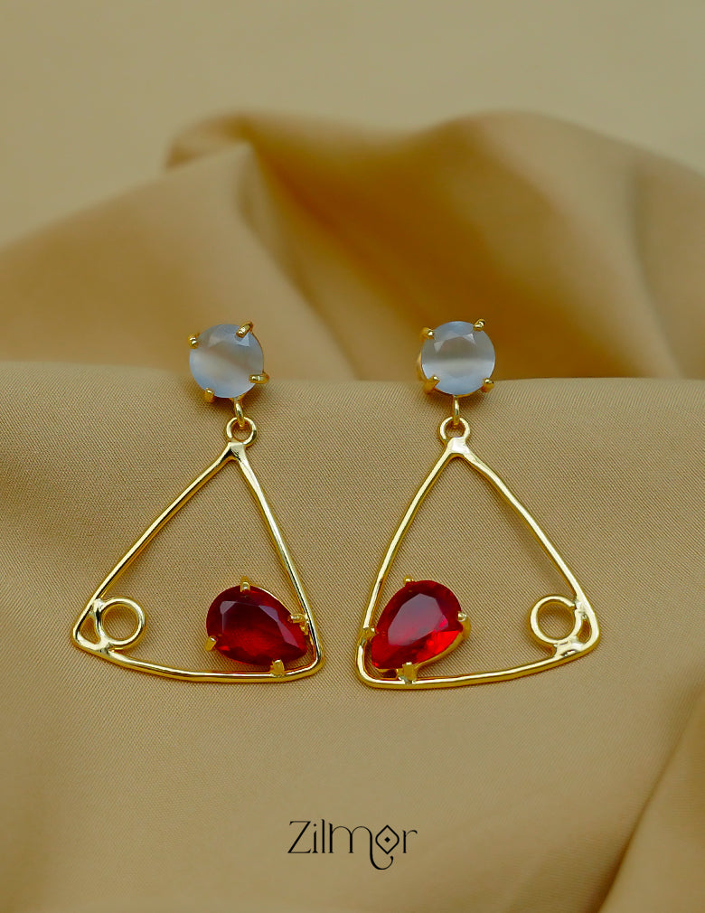 Statement minimal triangle earrings with multi colour stone danglers