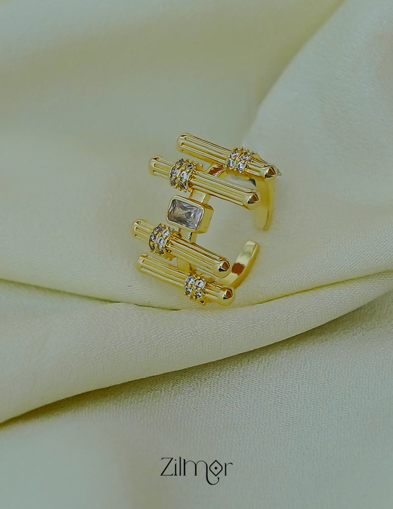 Contemporary sapphire stone stackable ring anti-tarnish gold finish stainless steel