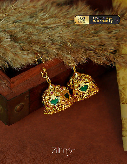 Gold Plated Palakka Hook Jhumkas Earrings for Women