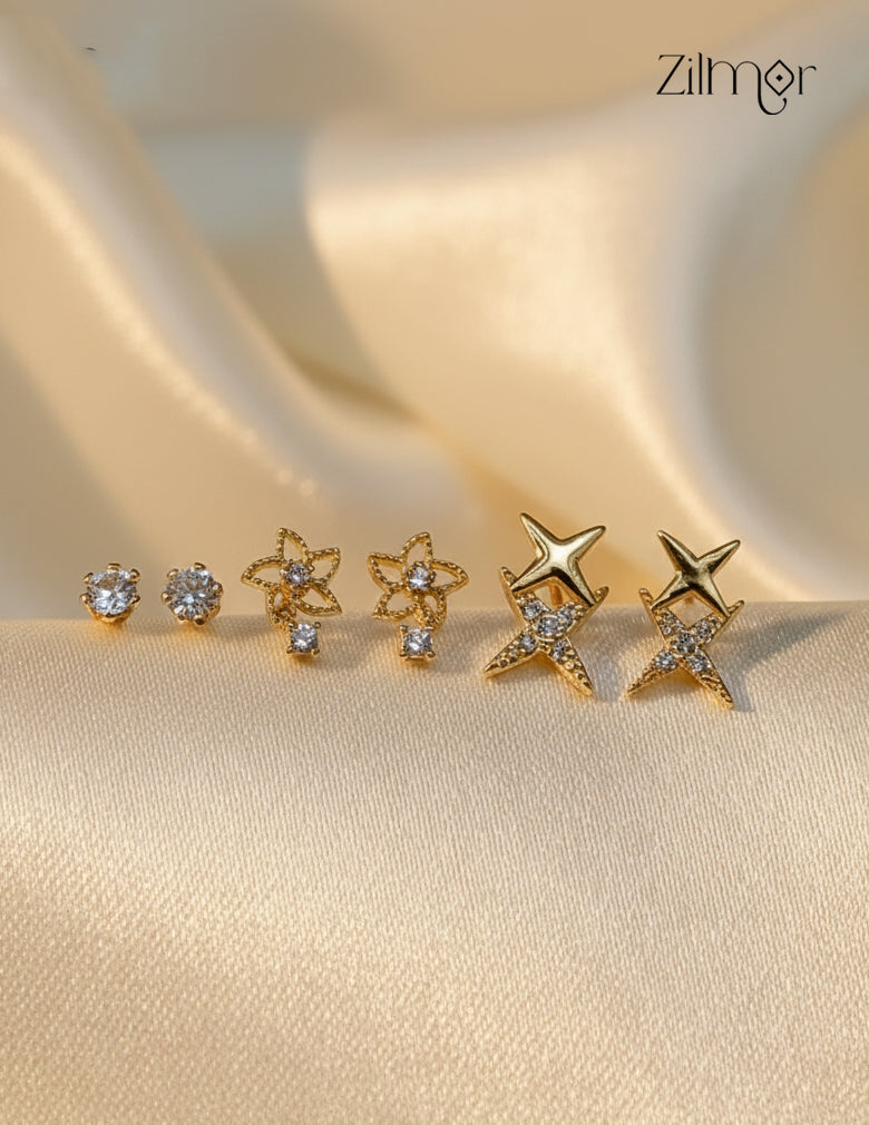 Trendy Gold Tone AD Stone Stud Earrings – Fashionable Combo Set