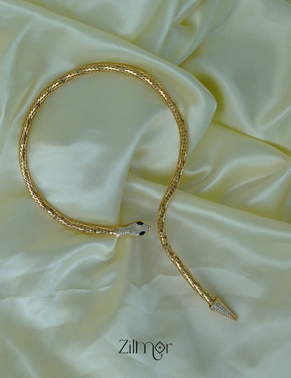 Designer Golden Snake Hasli Choker Necklace with AD Stones