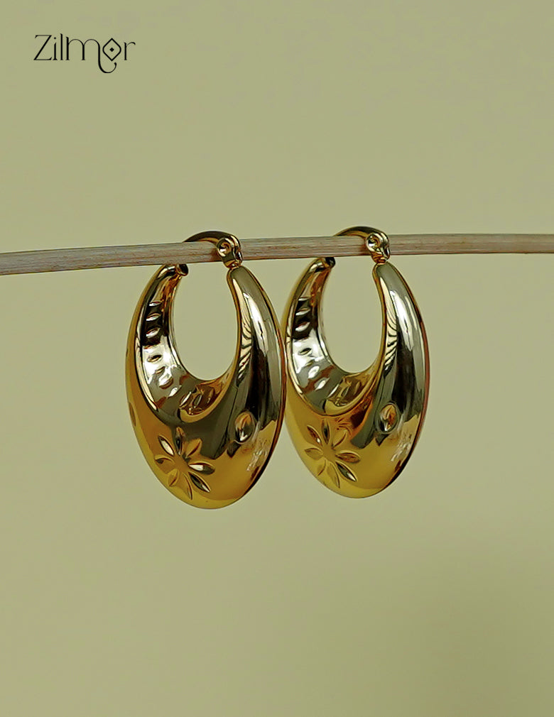 Trendy contemporary golden anti-tarnish hoop earrings for women