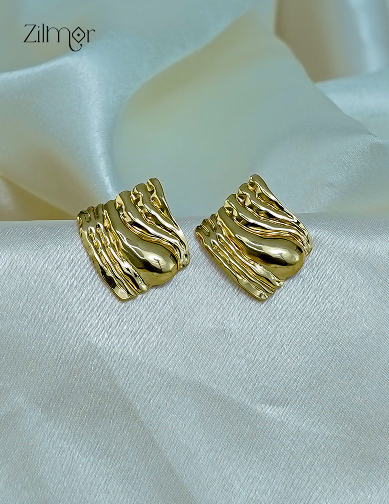 Trendy contemporary golden stud earrings with anti-tarnish coating for women