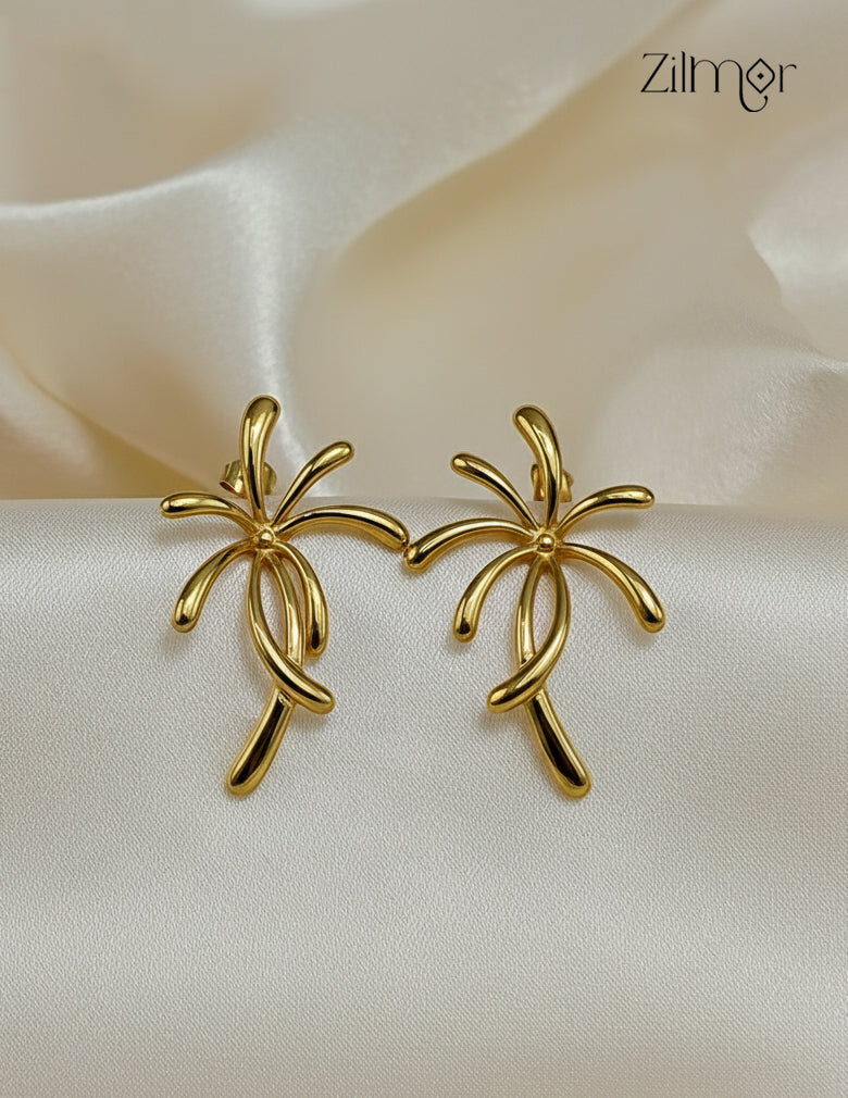 Trendy contemporary golden stud earrings with anti-tarnish coating for women