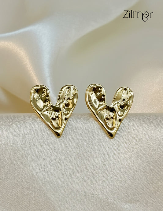 Trendy contemporary golden heart shaped stud earrings with anti-tarnish coating for women