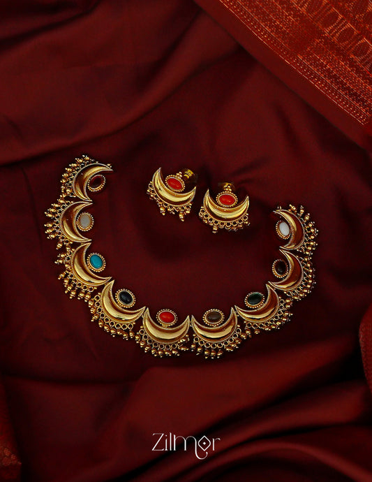 Half moon antique necklace earrings set traditional jewelry for women