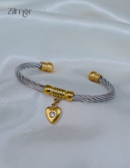 Heart shaped adjustable cubic zirconia twisted wire anti-tarnish bracelet bangle for women