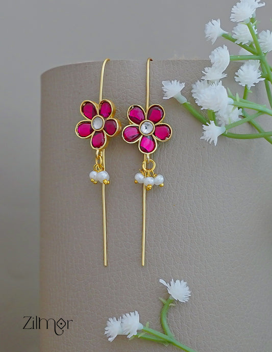 Kemp Flower with Pearl Earcuff Earrings for Women