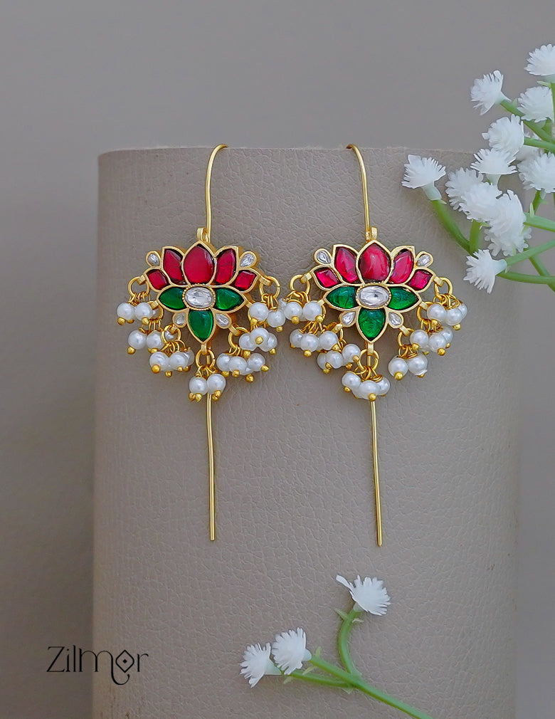 Kemp lotus with pearl earcuff earrings traditional jewelry for women