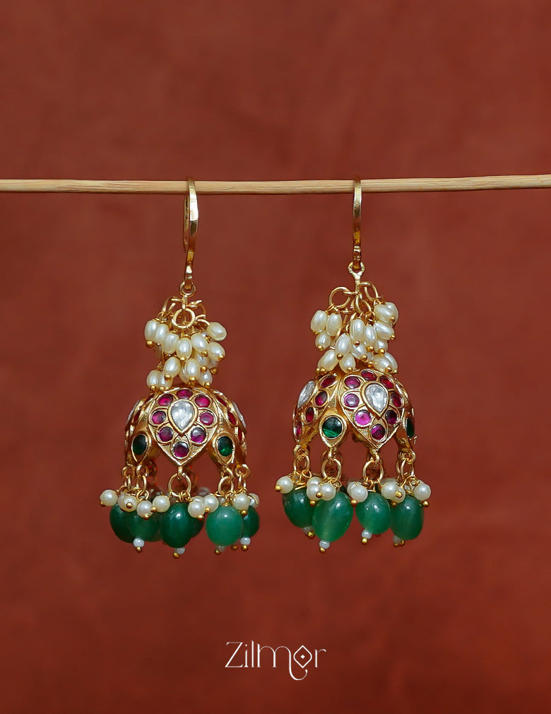 Kemp stone with pearl hoop jhumka earrings traditional jewelry for women