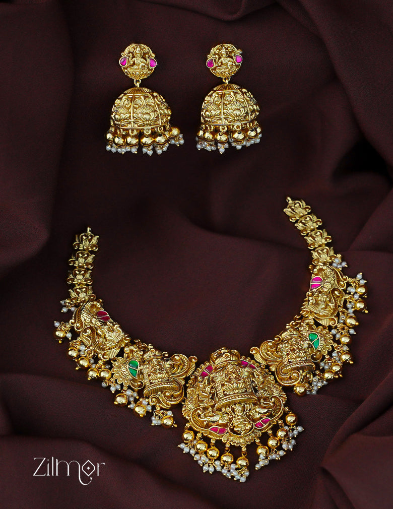 Temple jewelry Lakshmi necklace and earring set traditional design