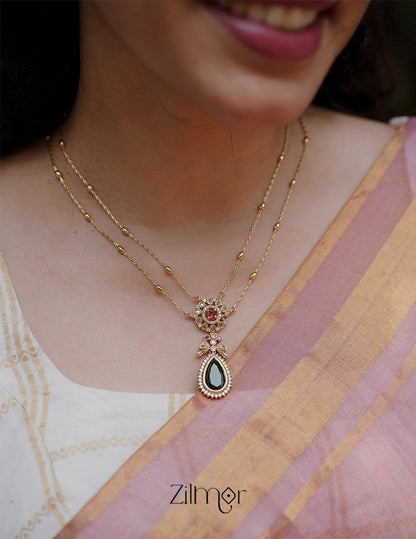 SN101509 - Premium Antique AD Stone Double Layer Long Necklace with Earrings 2-Zilmor