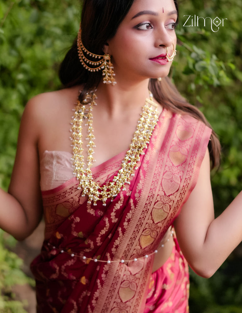 KH100884  - Kundan Beads Gold Plated Layered Traditional Necklace Set