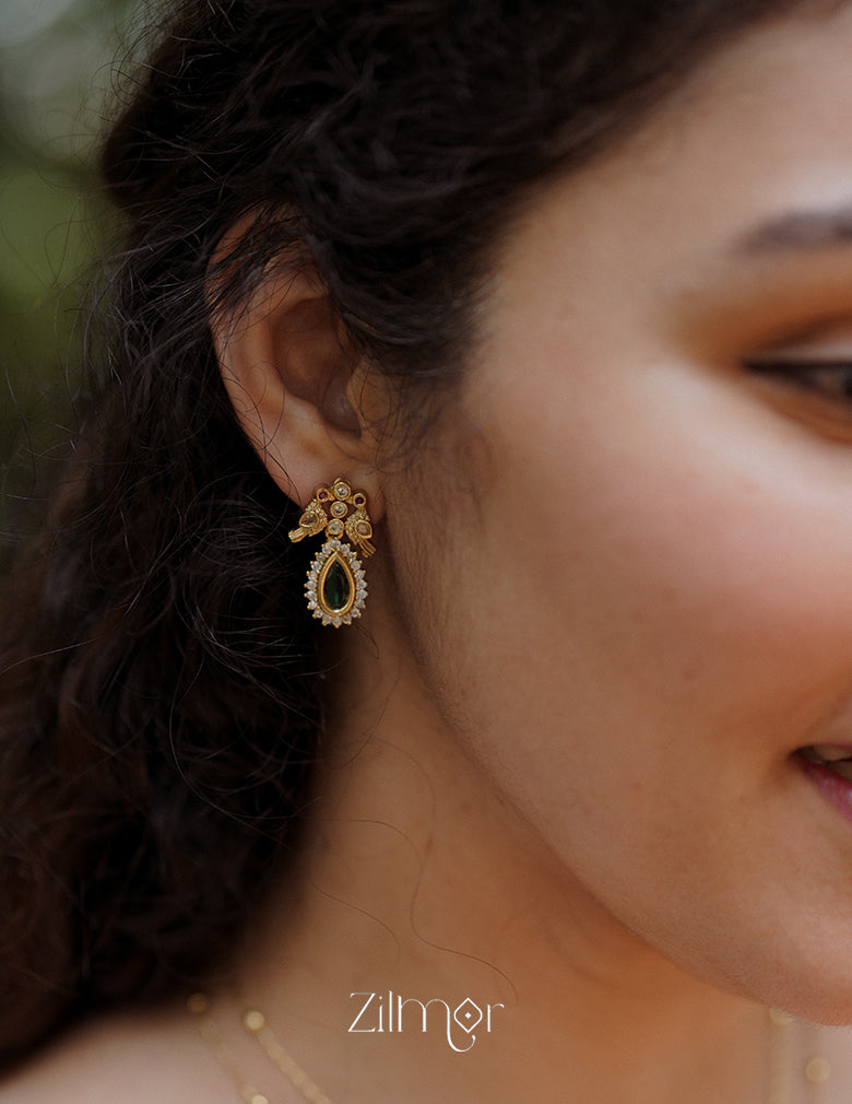 SN101509 - Premium Antique AD Stone Double Layer Long Necklace with Earrings 13-Zilmor