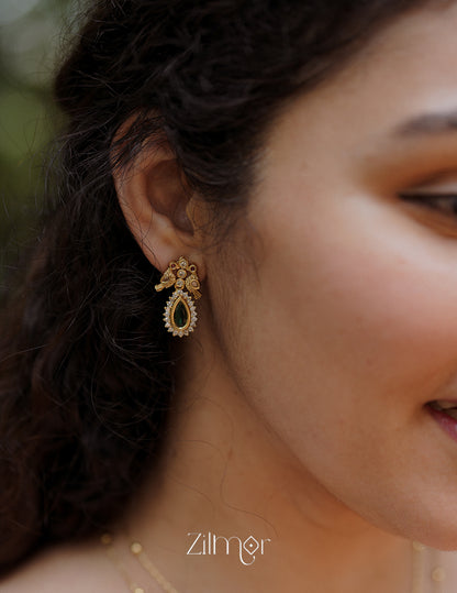 SN101509 - Premium Antique AD Stone Double Layer Long Necklace with Earrings 13-Zilmor