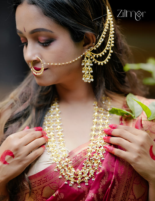 KH100884  - Kundan Beads Gold Plated Layered Traditional Necklace Set