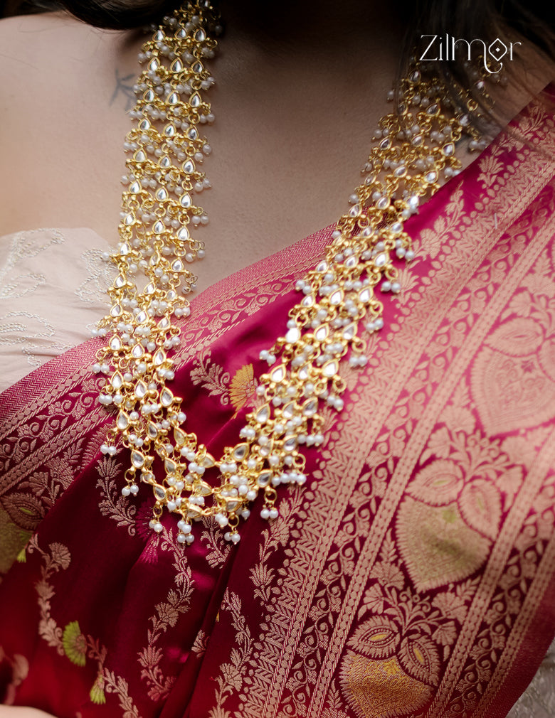 KH100884  - Kundan Beads Gold Plated Layered Traditional Necklace Set