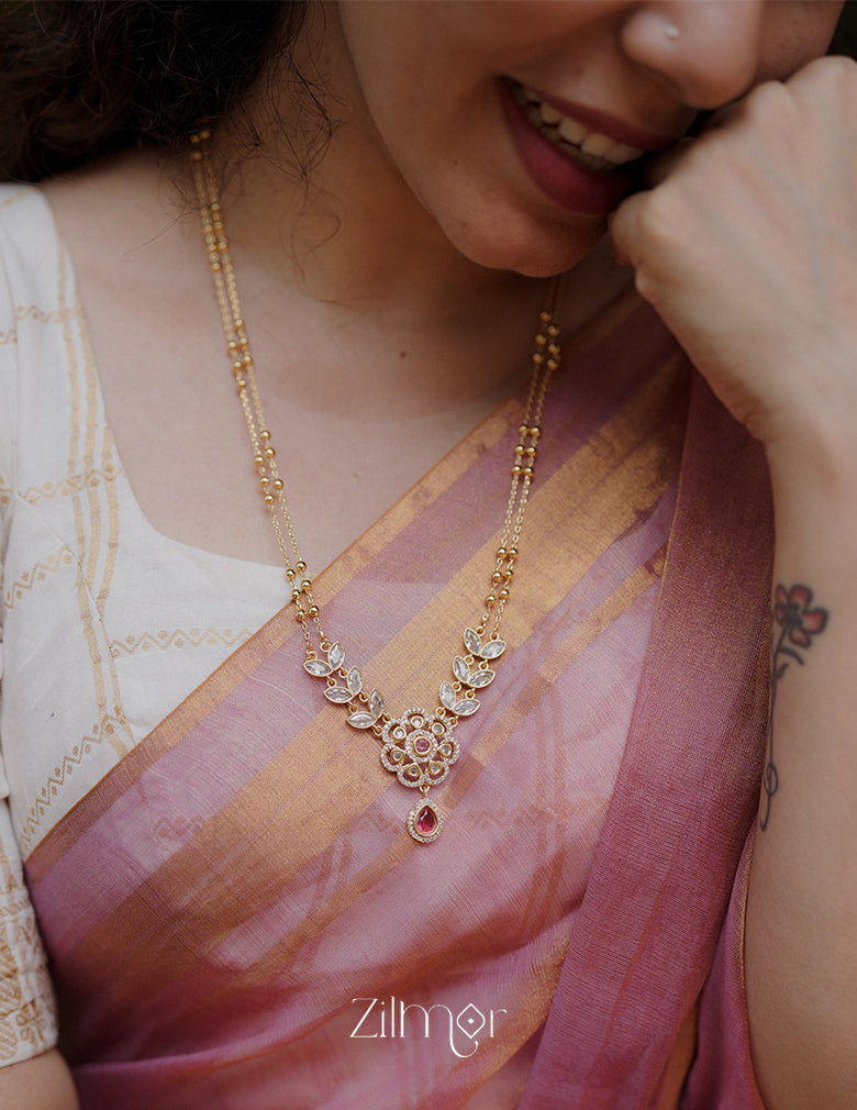 SN1011329 - Premium Antique AD Stone Double Layer Necklace with Earrings 7-Zilmor