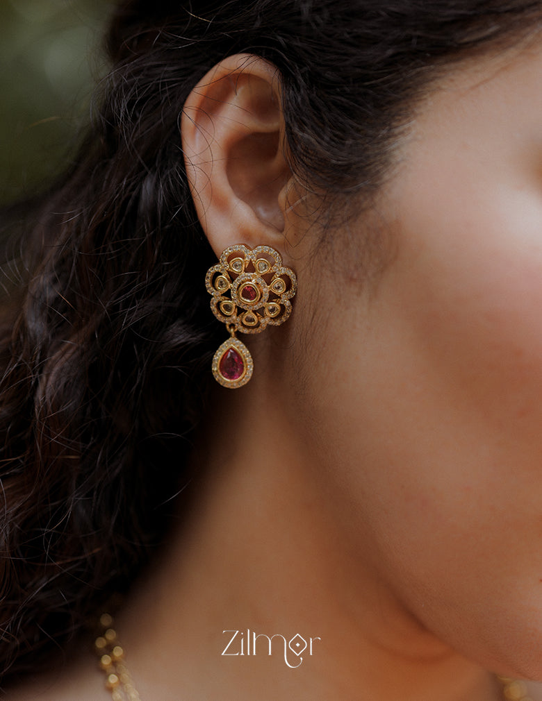 SN1011329 - Premium Antique AD Stone Double Layer Necklace with Earrings 13-Zilmor