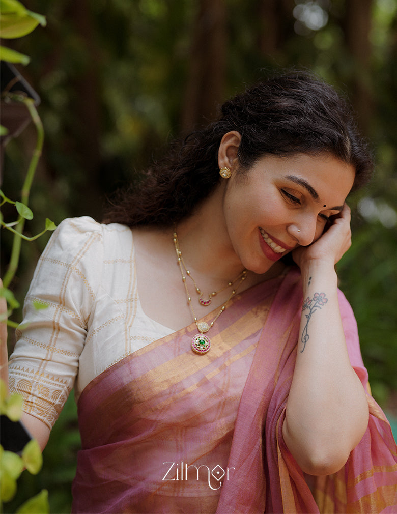 KH1011382 - Moissanite Stone& Jadau Kemp Double Layer Necklace with Earrings 4-Zilmor