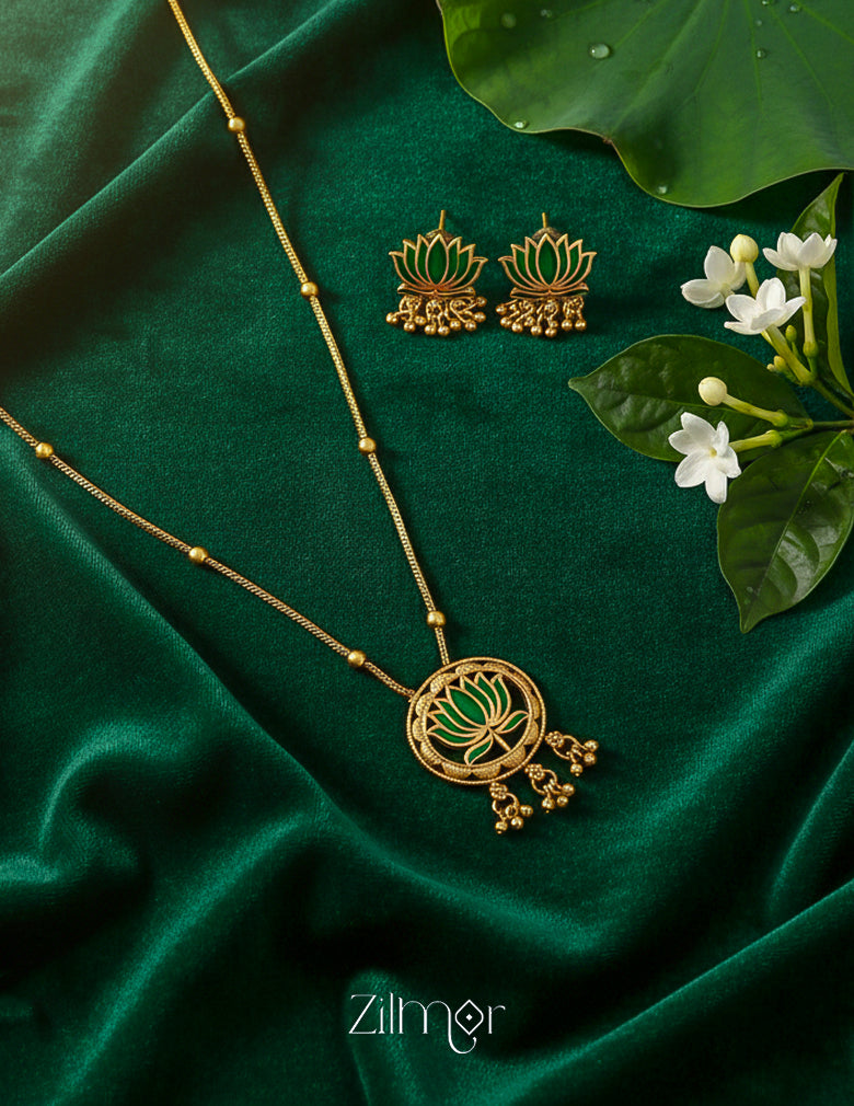 Complete matching jewelry set with lotus pendant necklace and stud earrings
