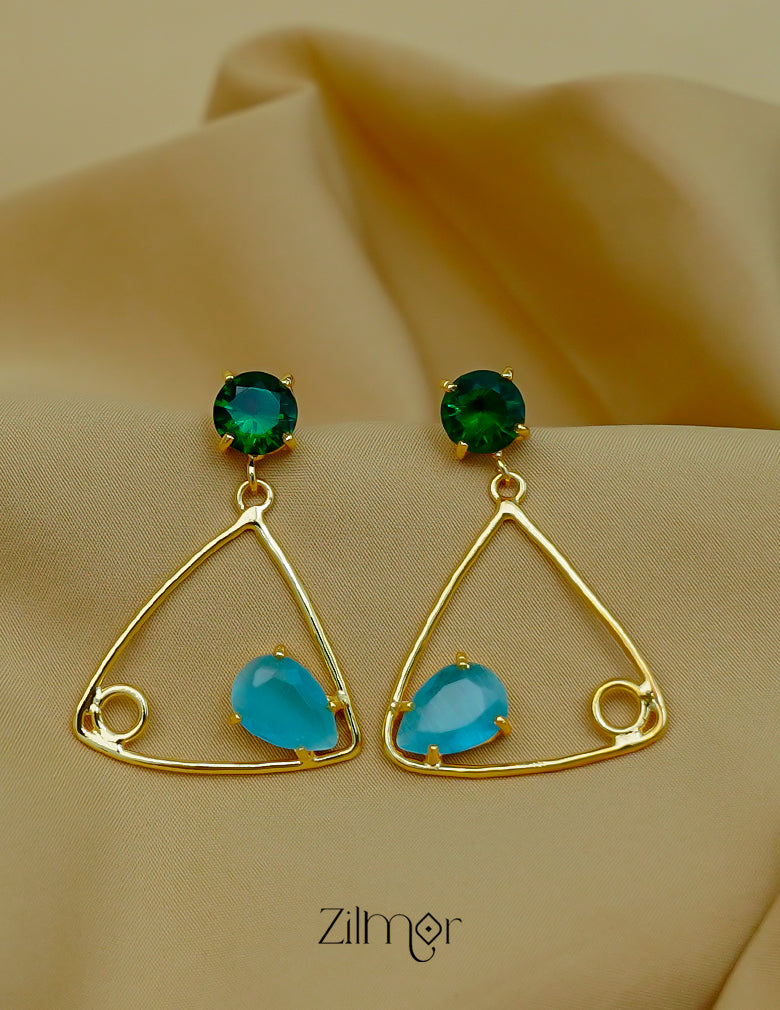 Contemporary minimal triangle earrings with colorful stone drops for women