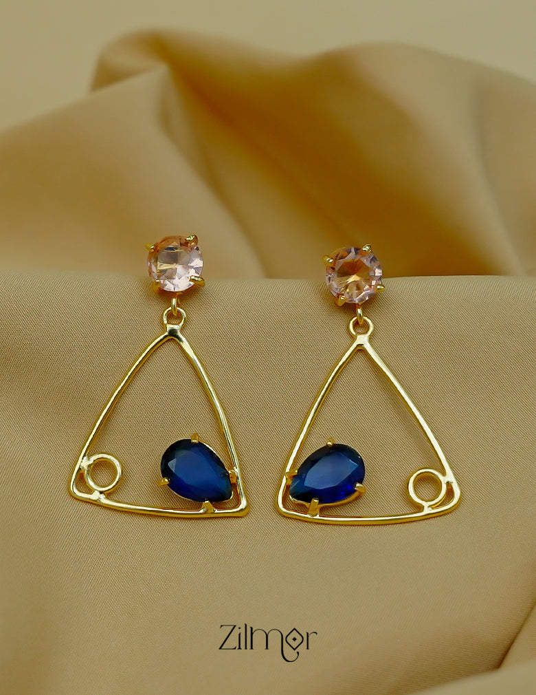 Designer minimal triangle drop earrings with vibrant multi colour stones