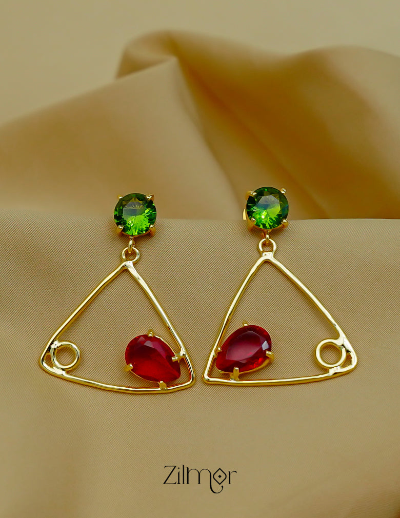 Multi colour stone minimal triangle drop earrings contemporary design