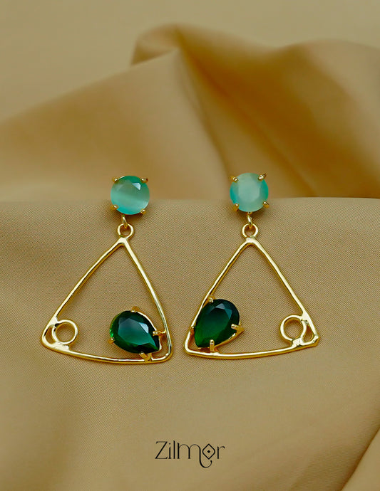 Minimal triangle drop earrings with multi colour stones for women