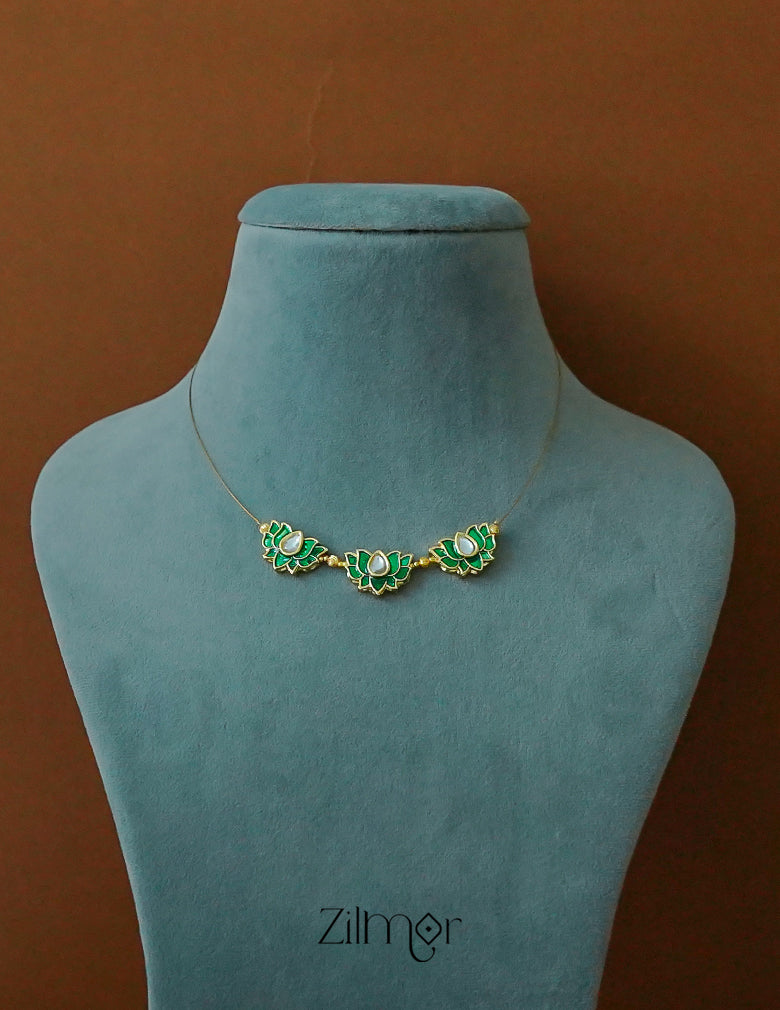 Designer triple lotus pendant on invisible transparent necklace