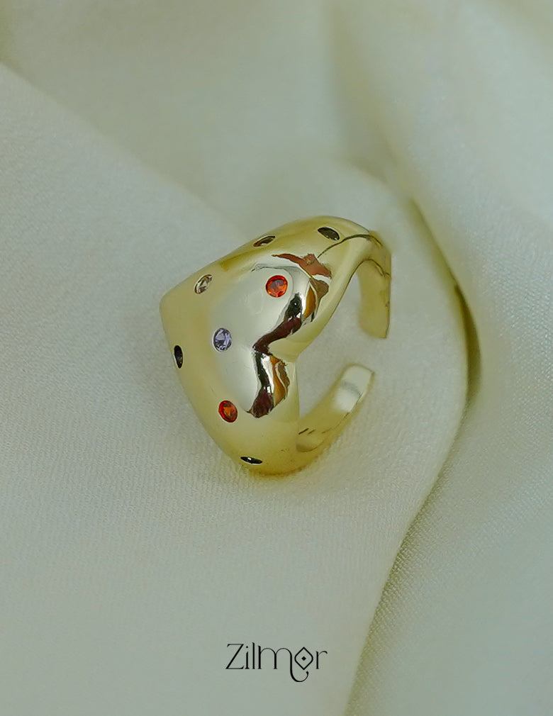 Trendy Heart Multi-Stone Adjustable Ring – Gold Plated & Tarnish Free