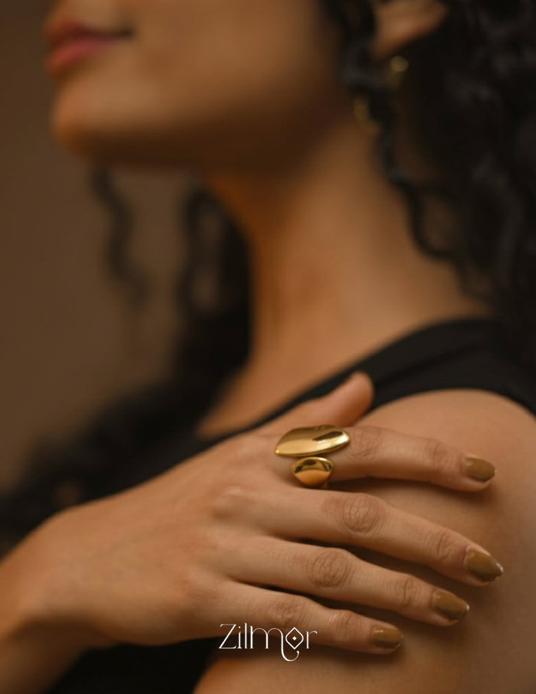 Elegant luxury open wrap adjustable ring 18K gold plated stainless steel anti-tarnish