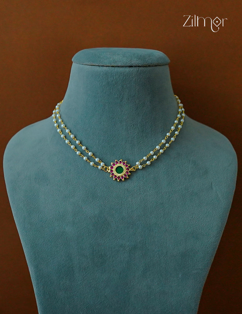 pearl beaded necklace with palakka flower pendant