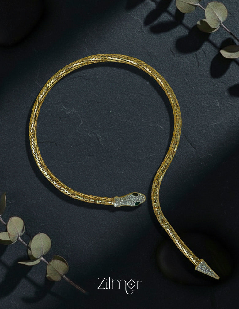 Antique Finish Golden Snake Hasli Choker with Sparkling AD Stones