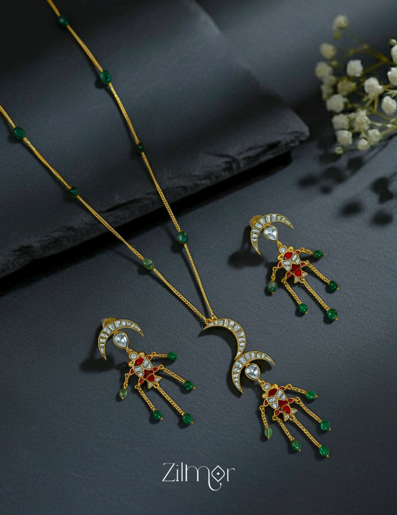 Premium Polki Kundan Stone Pendant Necklace with Matching Earrings – Elegant Jewelry