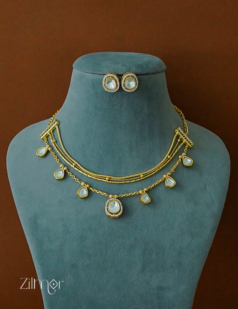 Premium Gold Plated Choker – Multi Layer with Polki Stone Pendants