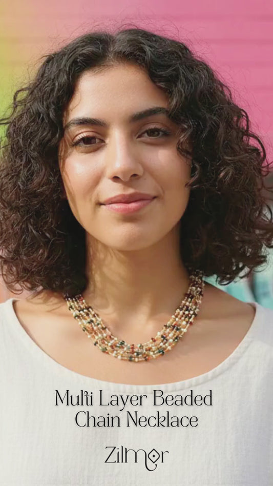 KY1011974- Premium Polished Multi Layer Beaded Chain Necklace