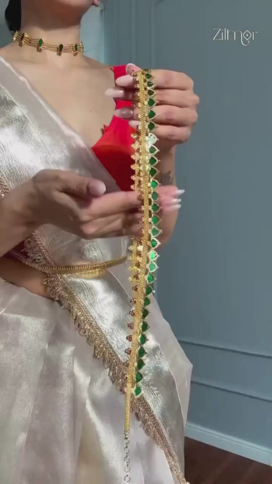 Gold tone Long palakka Haram Necklace (color option)