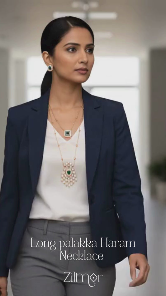 KY1011752- Premium Antique AD Stone Double Layer Long Necklace with Earrings Combo